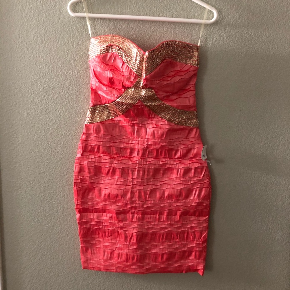 Foreign Exchange Pink Coral/Gold Dress